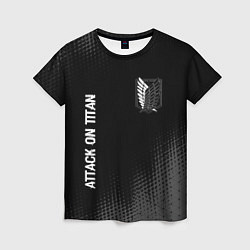 Женская футболка Attack on Titan glitch на темном фоне: надпись, си