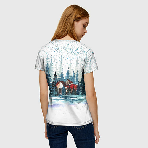 Женская футболка Санта на сноуборде в лесу / 3D-принт – фото 4