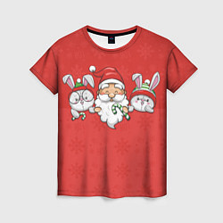 Женская футболка Игрушечный дед Мороз и зайцы