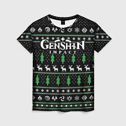 Женская футболка Новогодний свитер - Genshin impact