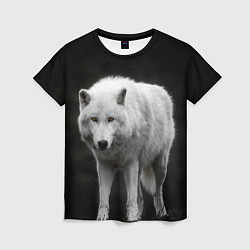 Женская футболка Белый волк на темном фоне