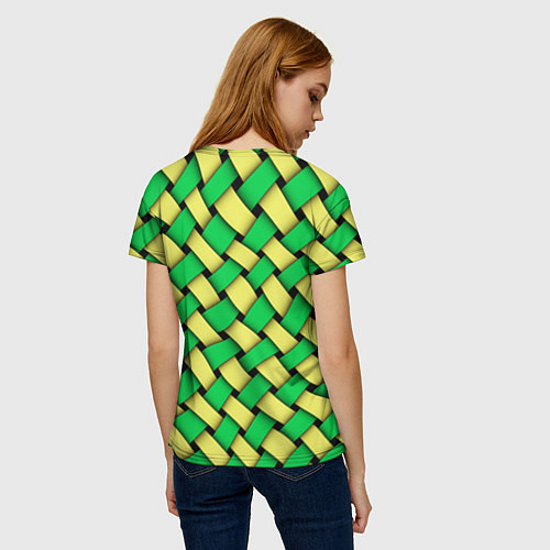 Женская футболка Жёлто-зелёная плетёнка - оптическая иллюзия / 3D-принт – фото 4