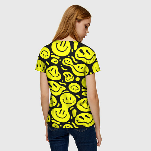 Женская футболка Кислотный желтый смайлик / 3D-принт – фото 4