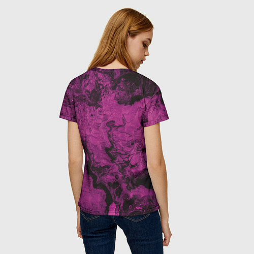 Женская футболка Тёмно-розовые краски во тьме / 3D-принт – фото 4