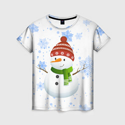 Женская футболка Снеговик со снежинками