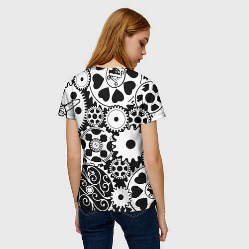 Женская футболка Шестеренки в черно-белом стиле / 3D-принт – фото 4