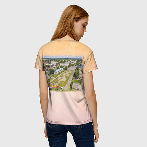 Женская футболка Яранск - рельсовый автобус и городская площадь / 3D-принт – фото 4