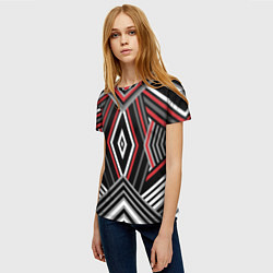 Футболка женская Геометрический узор с серыми черными и красными по, цвет: 3D-принт — фото 2
