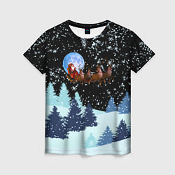 Женская футболка Санта на оленях в ночном небе