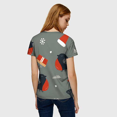 Женская футболка Новогодние снегири / 3D-принт – фото 4