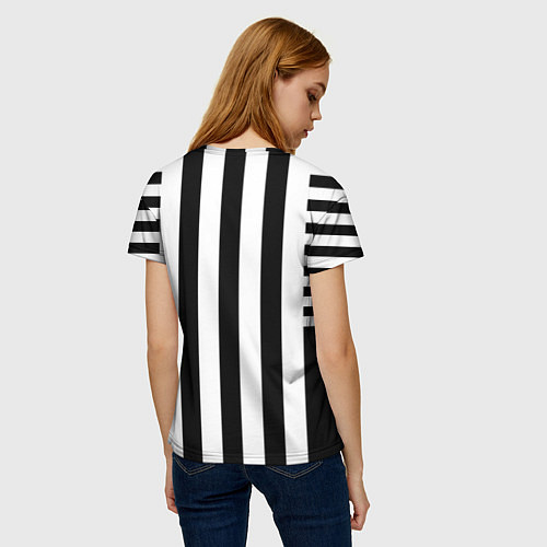 Женская футболка Черно белый узор в полоску / 3D-принт – фото 4