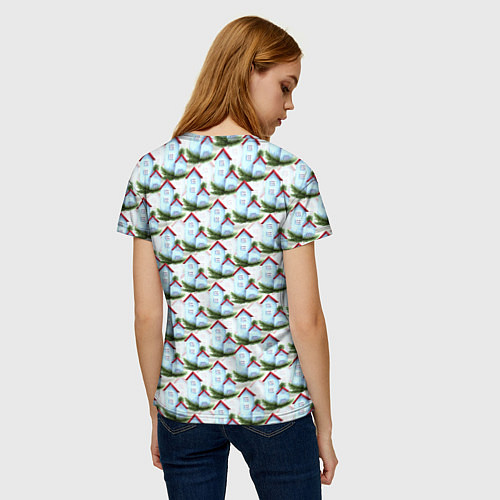 Женская футболка Домики на еловых ветках - паттерн / 3D-принт – фото 4