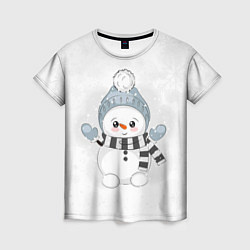 Женская футболка Милый снеговик и снежинки