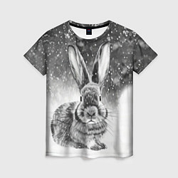 Женская футболка Кролик на снегу