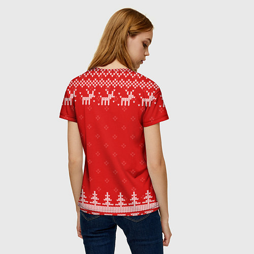 Женская футболка Новогодний бармен: свитер с оленями / 3D-принт – фото 4