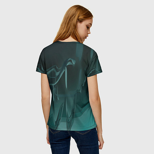 Женская футболка Волнообразные тёмно-зелёные линии / 3D-принт – фото 4