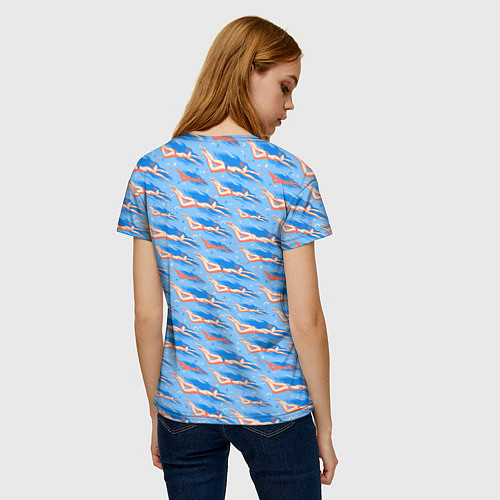Женская футболка Плывущие девушки на голубом фоне / 3D-принт – фото 4