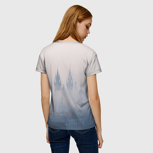 Женская футболка Уэнсдей Аддамс и рука на фоне замка / 3D-принт – фото 4