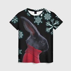 Женская футболка Зимний кролик в свитере