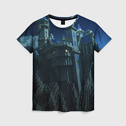 Женская футболка Гора и замок из блоков майнкрафт