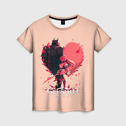 Женская футболка Геншин Импакт, героиня на фоне сердца
