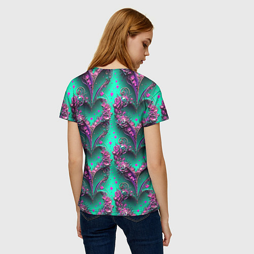 Женская футболка Паттерн сердца из цветов / 3D-принт – фото 4