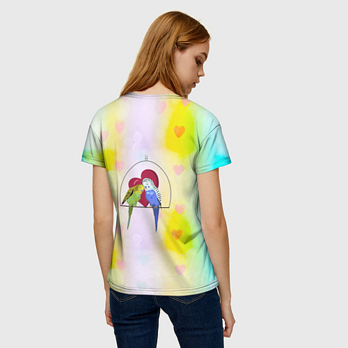 Женская футболка Влюбленная пара волнистых попугайчиков / 3D-принт – фото 4