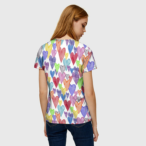 Женская футболка Разноцветные сердечки Калейдоскоп / 3D-принт – фото 4