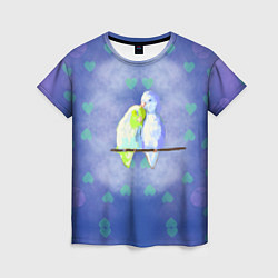 Женская футболка Влюбленные попугаи в день Святого Валентина