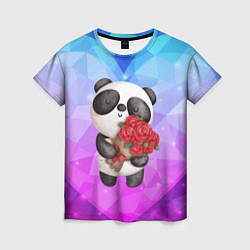Женская футболка Панда с букетом цветов