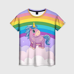 Женская футболка Единорог на фоне радуги