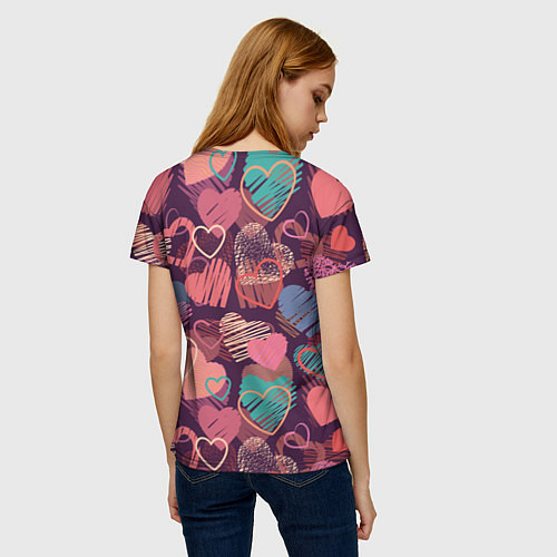Женская футболка Узор из разных сердец / 3D-принт – фото 4