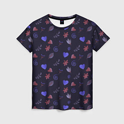Женская футболка Паттерн с сердечками и цветами