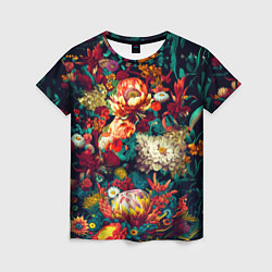 Женская футболка Цветочный паттерн с цветами и листьями