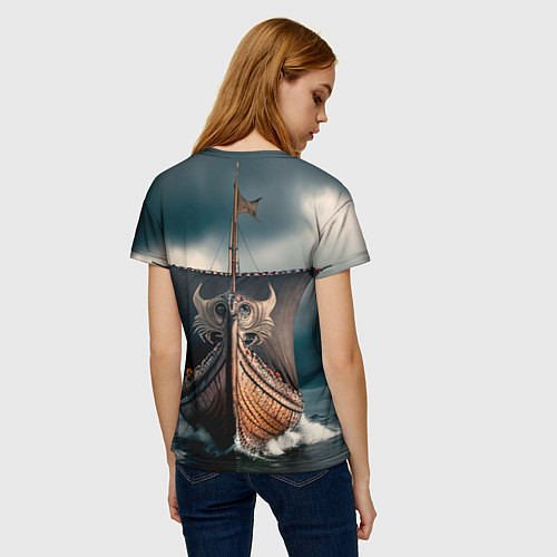 Женская футболка Корабль в бушующем море / 3D-принт – фото 4
