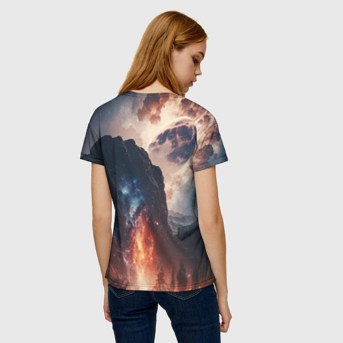 Женская футболка Галактика как ночное небо над пейзажем / 3D-принт – фото 4