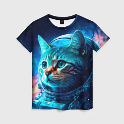 Женская футболка Кот космонавт и звезды