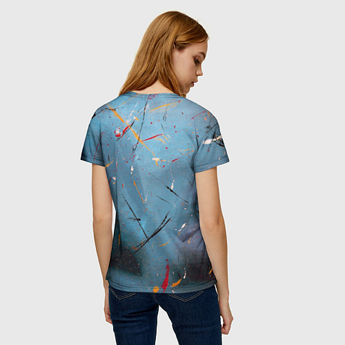 Женская футболка Тёмно-синий абстрактный туман и краски / 3D-принт – фото 4