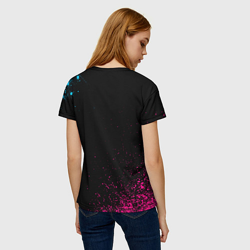 Женская футболка Бармен за работой - неоновый градиент / 3D-принт – фото 4