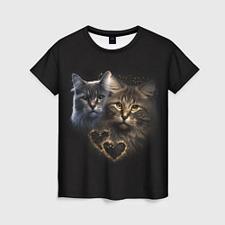 Женская футболка Влюбленные кот и кошка с сердечками