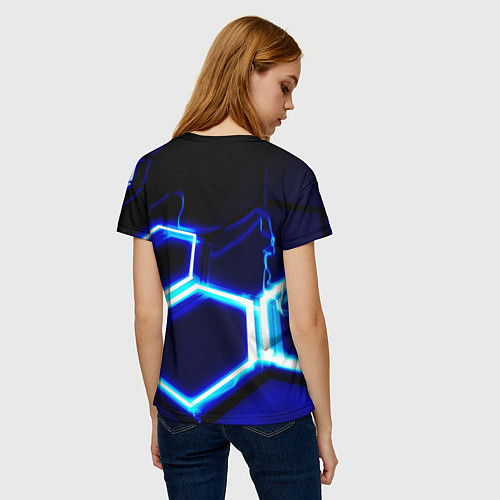 Женская футболка Neon abstraction plates storm / 3D-принт – фото 4