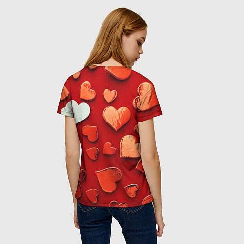 Женская футболка Красные сердца на красном фоне / 3D-принт – фото 4