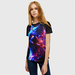 Футболка женская Неоновый котёнок, цвет: 3D-принт — фото 2