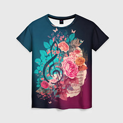 Женская футболка Цветы и музыкальная нота