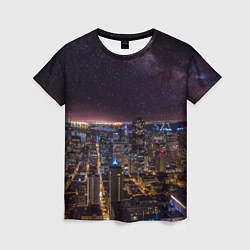 Женская футболка Ночной город и звёзды на небе