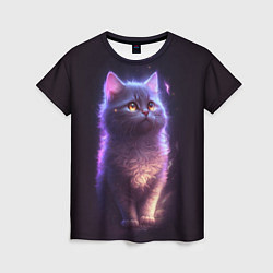 Женская футболка Неоновый котик и луна