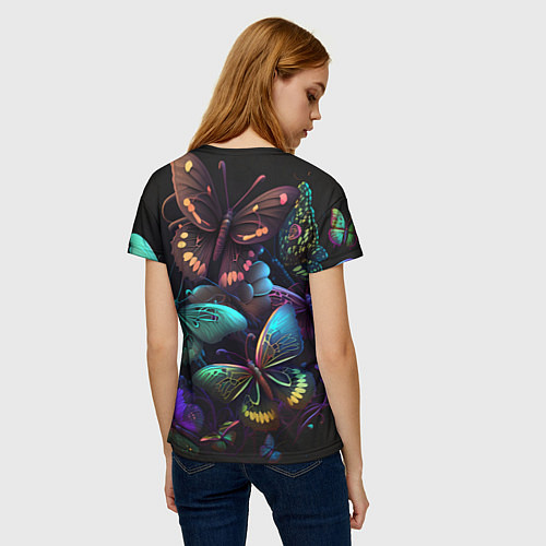 Женская футболка Разные неоновые бабочки / 3D-принт – фото 4