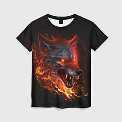 Женская футболка Огненный злой волк с красными глазами