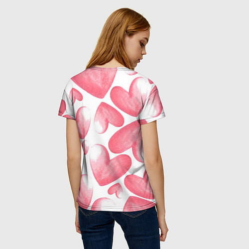 Женская футболка Розовые акварельные сердца - паттерн / 3D-принт – фото 4