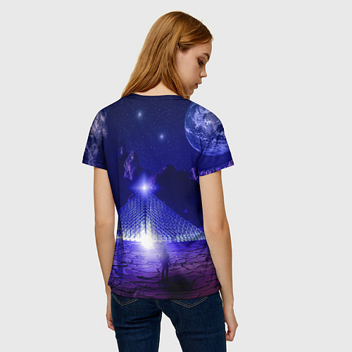Женская футболка Синяя магическая пирамида, горы и космос / 3D-принт – фото 4